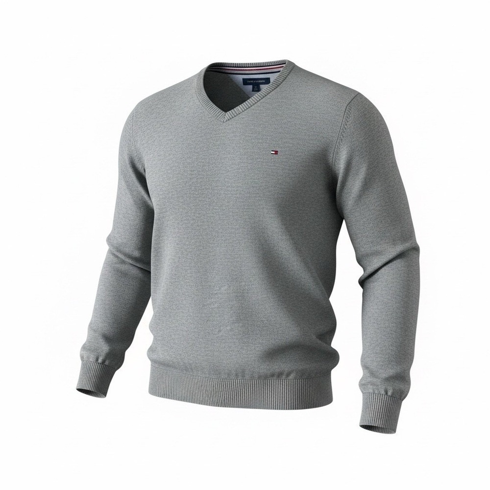 Tommy Hilfiger Men's 100% Cotton V-Neck Sweater Gray Size XL